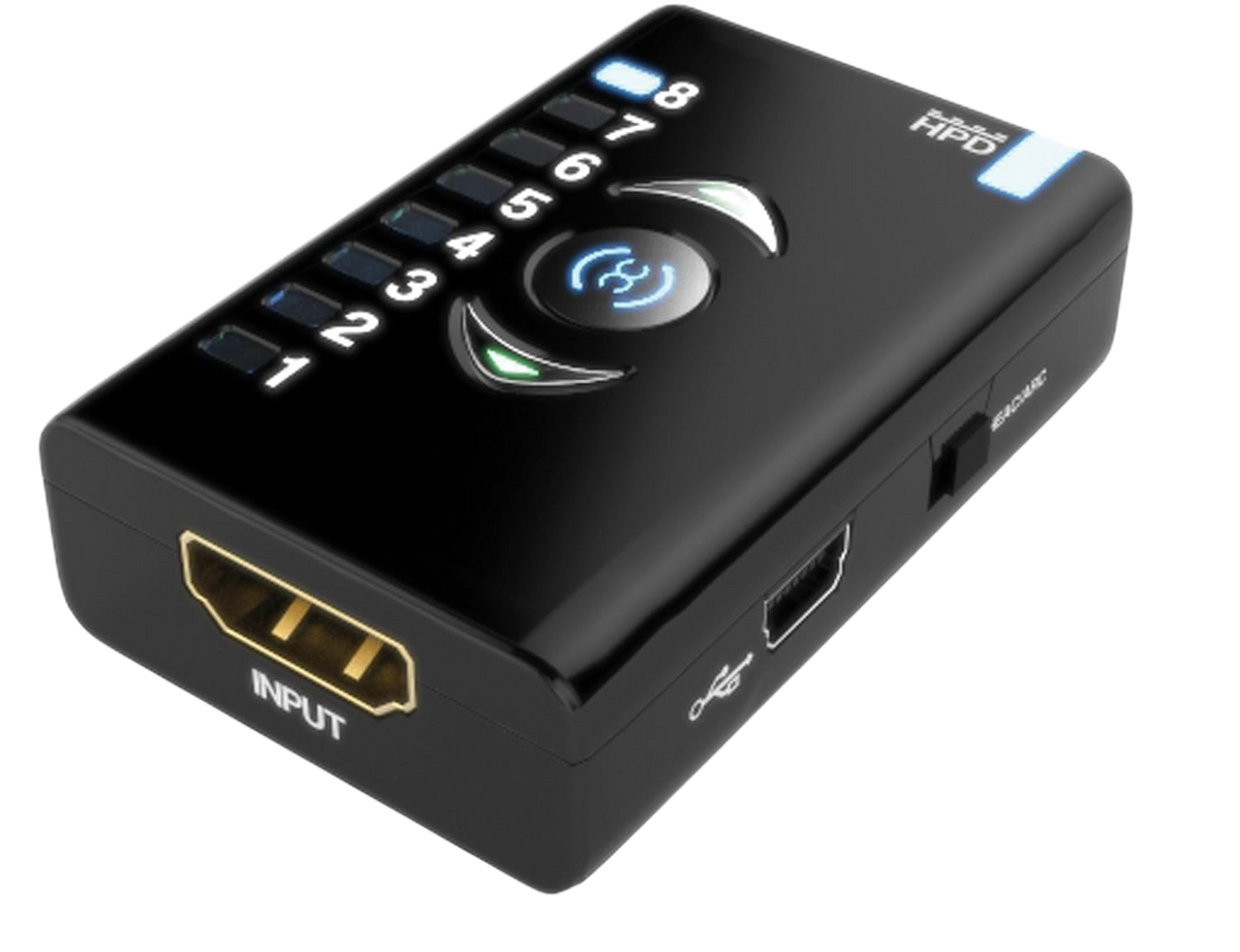 Dr HDMI con ingresso HDMI, porta Mini-USB e LED dei banchi EDID accesi