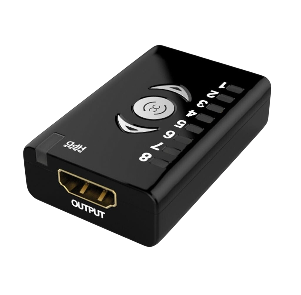 Lato uscita del Dr HDMI con uscita HDMI e LED dei banchi da 1 a 8