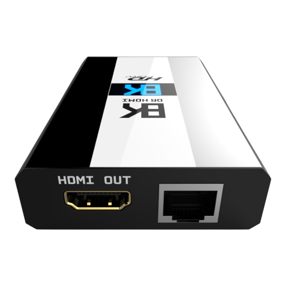 DR HDMI 8K output side with the HDMI OUT port and the RJ45 network port for the web interface