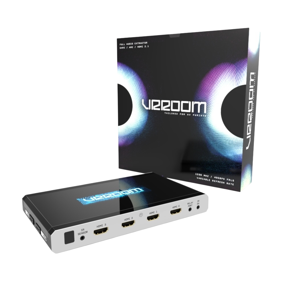 Matrice HDMI 2.1 8K ed estrattore audio HDfury VRROOM – fronte della confezione