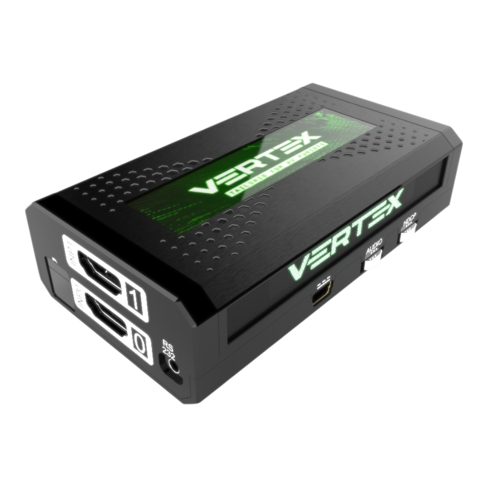 HDfury Vertex, matrice HDMI 2x2 e scaler 4K 18Gbps con OLED, ingressi HDMI, RS232, mini USB, selettori AUDIO e HDCP