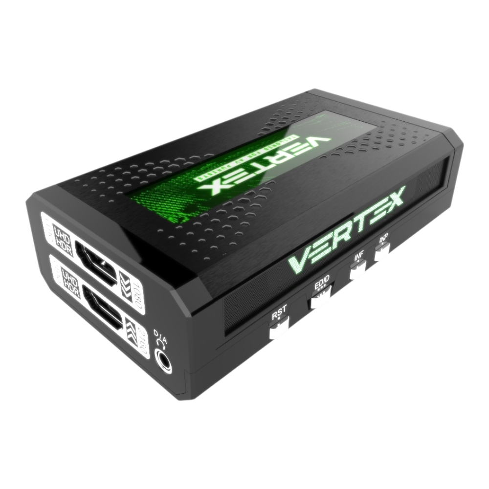 HDfury Vertex, splitter e scaler HDMI 2.0b: uscite HDMI, jack audio D/A e comandi RST, EDID, INF e INP